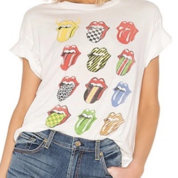 Free People Daydreamer Rolling Stones 12 Tongues Graphic Tee White S - Picture 2 of 6